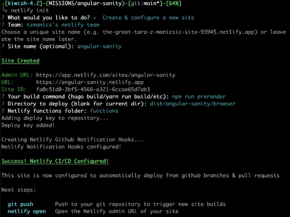 `netlify init` output netlify init output